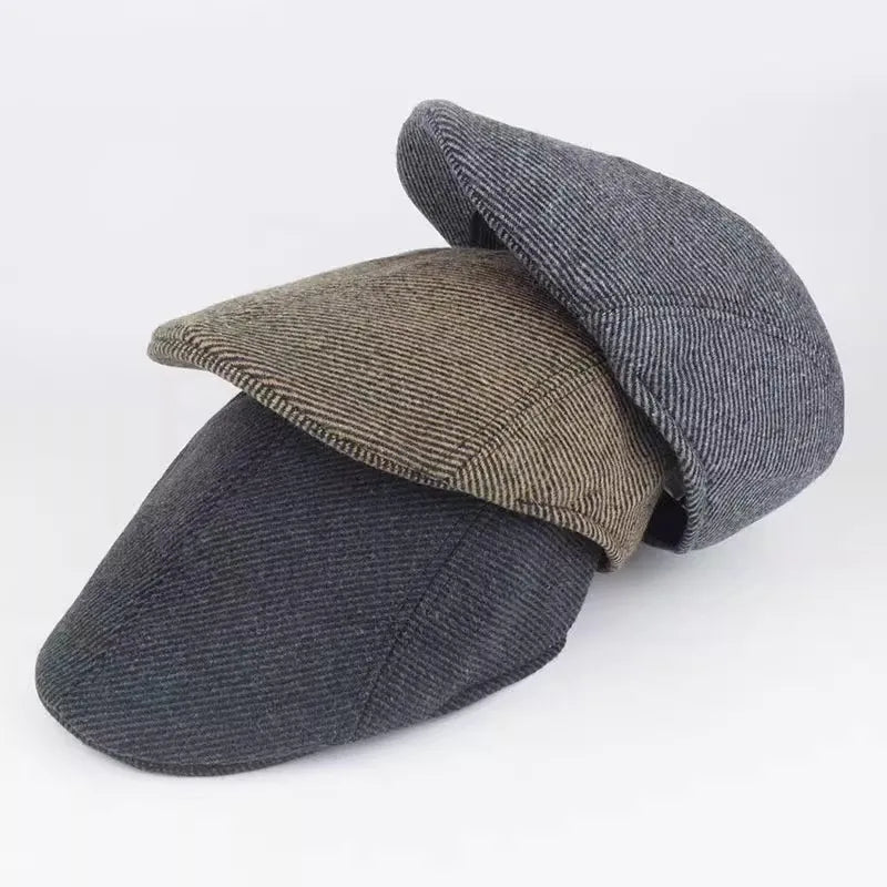 Vintage Plaid British Newsboy Beret Retro Male Woolen Beret Cap Classic Old Man