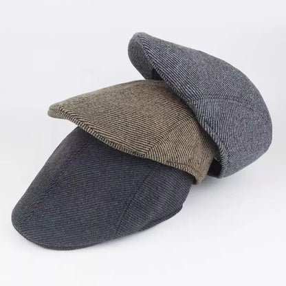 Vintage Plaid British Newsboy Beret Retro Male Woolen Beret Cap Classic Old Man