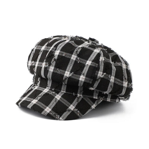 Korean Fashion Plaid Women's Berets Spring Autumn Octagonal Painter Cap