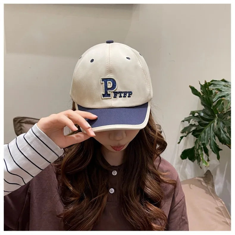 Korean Version Of Simple Short Brim Embroidered Letter Baseball Cap, Fresh and Sweet Couple's Color Matching Cap