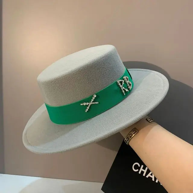 New Oversized Edge Flat Top Hat Retro French Felt Hat