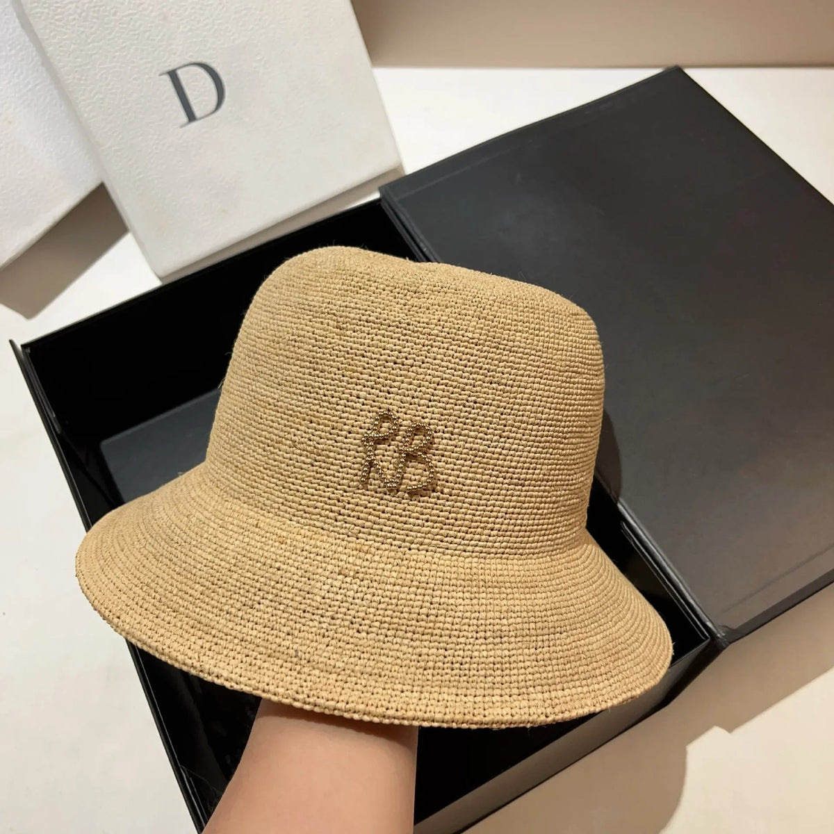 New Designer Raffia Straw Bucket Hat Women Beach Hat Female Korean Travel Sun Protection Breathable Fisherman Hat
