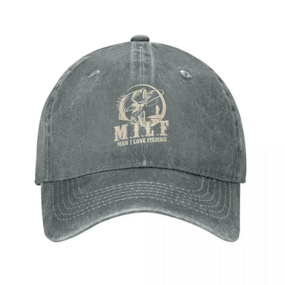 Fashion MILF Man I Love Fishing Baseball Cap Unisex Style Distressed Cotton Sun Cap
