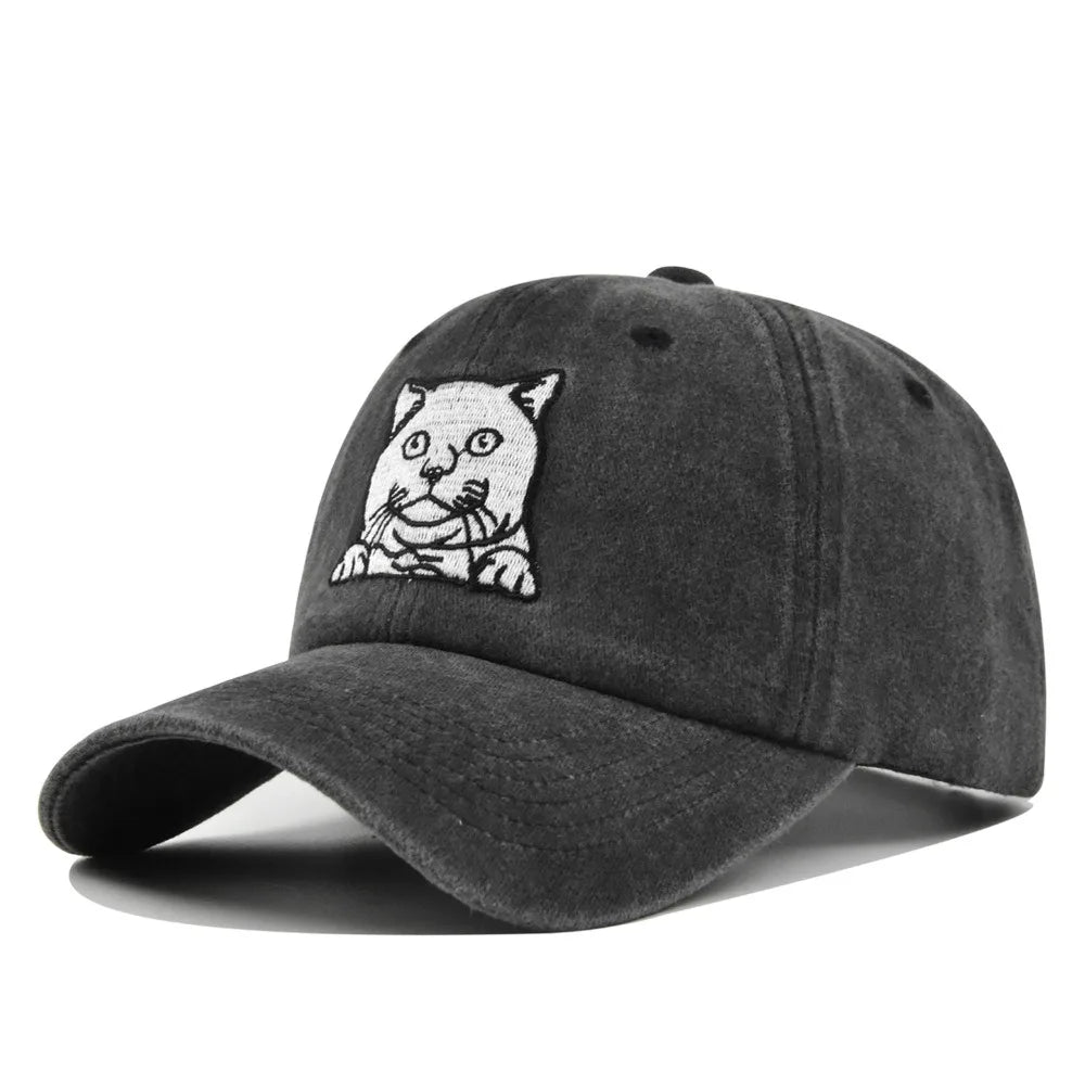 Vintage Cat Embroidery Baseball Cap