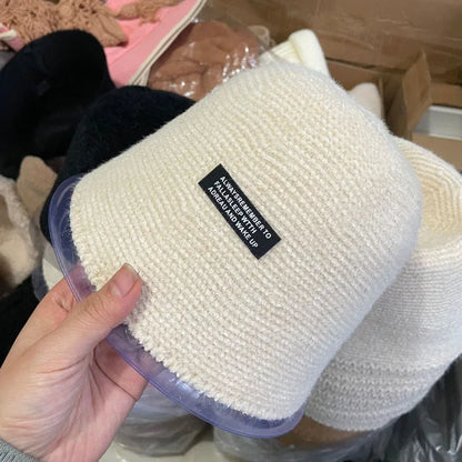 Kids Plush Knit Bucket Hat Autumn Winter Windproof Fisherman Cap