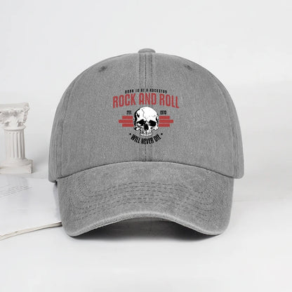 Rock Skull Print Washed Baseball Cap Soft Comfortable Lightweight Breathable Adjustable Style