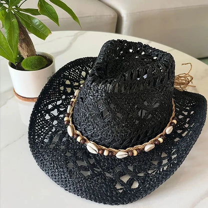 Summer Bohemian Shell Straw Hat Beach Women Men