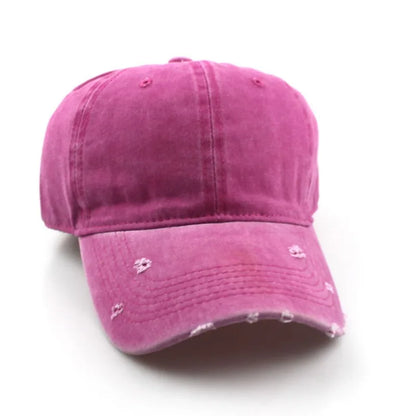 1pc Solid Distressed Perforated Mesh Washed Baseball Cap