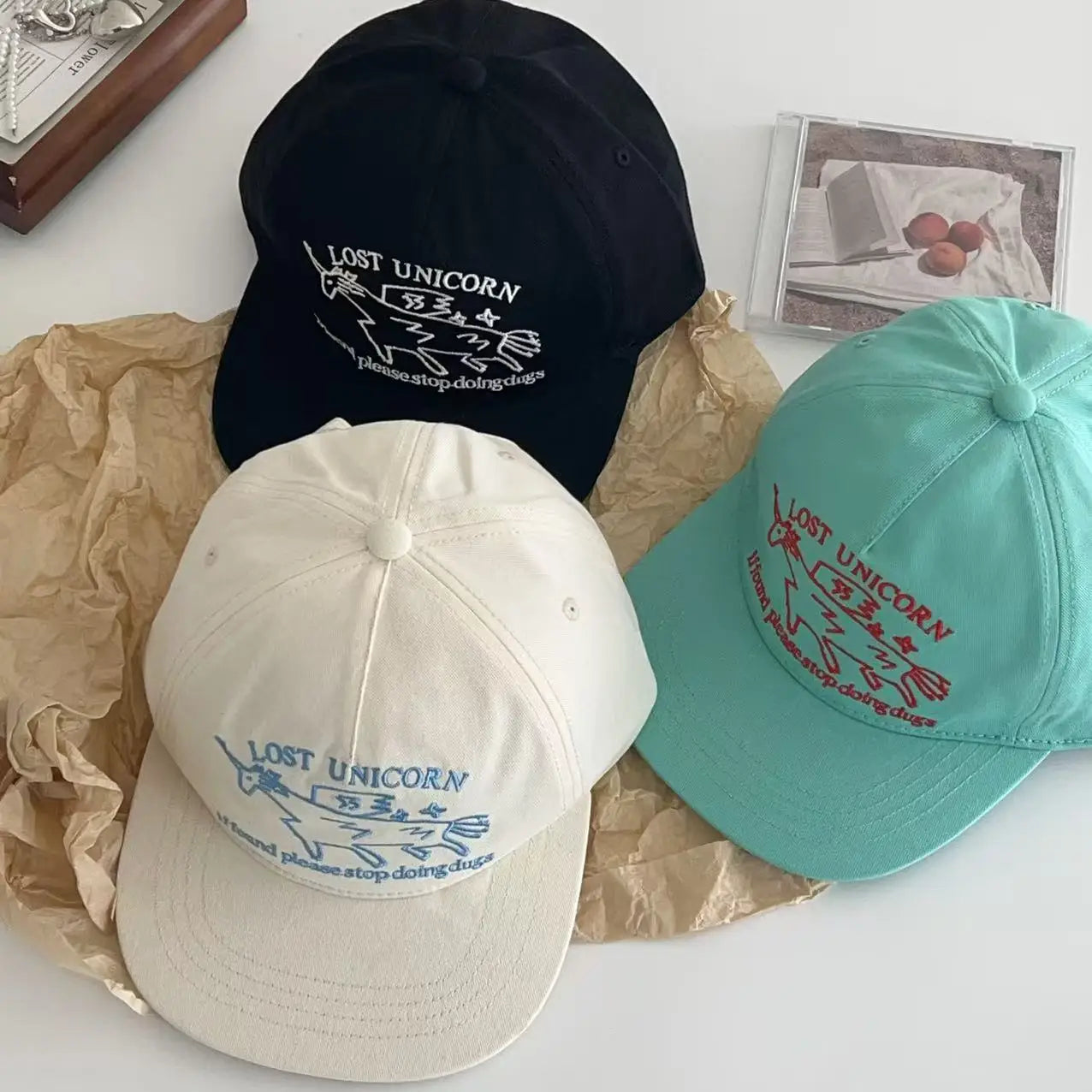 New Unisex Niche Unicorn Letters Embroidery Baseball Hats Flat Eave Sunshade Peaked Cap