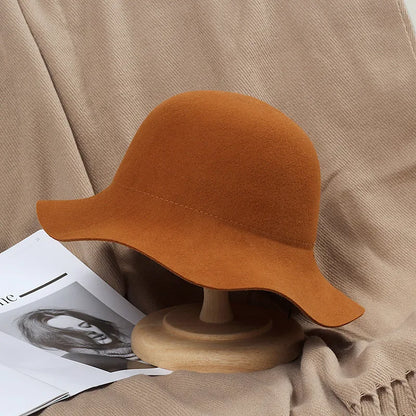Fedora Hat Women's Autumn Wave Curled English Retro Versatile Fisherman Hat