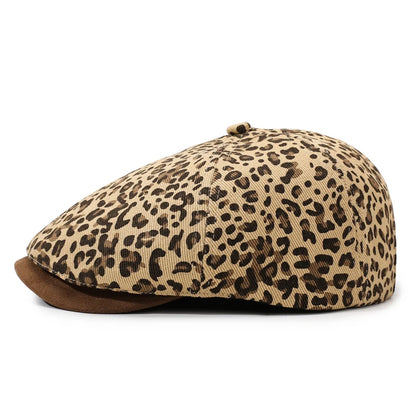 Leopard Print Newsboy Cap - American Vintage Paperboy Hat
