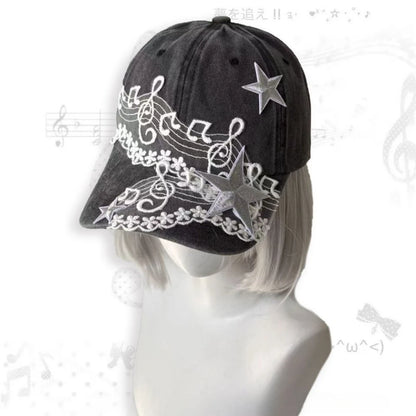Y2K Musical Note Star Embroidery Lace Baseball Caps