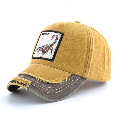 Vintage Denim Baseball Cap With Embroidery Animals