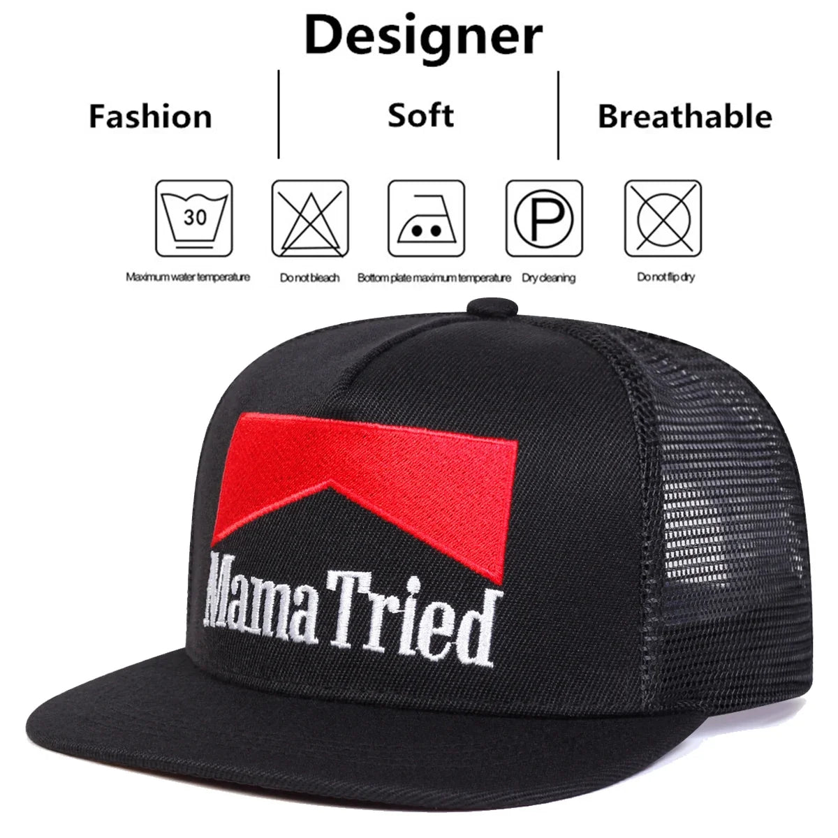 Unisex MAMA TRIED Embroidery Hip-hop Net Hats Outdoor Adjustable Casual Trucker Caps Sunscreen Hat