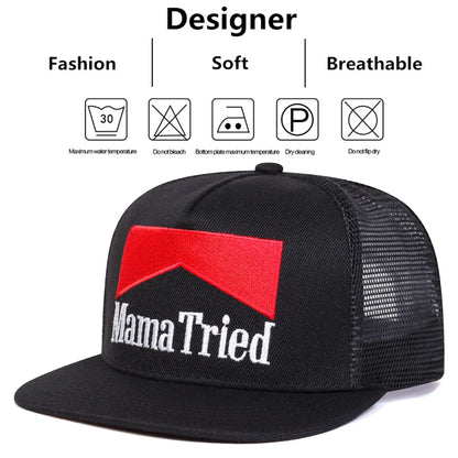 Unisex MAMA TRIED Embroidery Hip-hop Net Hats Outdoor Adjustable Casual Trucker Caps Sunscreen Hat