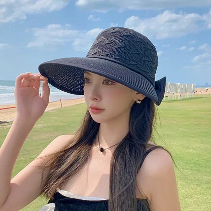 Summer Girls Wide Brim Sun Hat Bowknot Straw Outdoor Sun Protection
