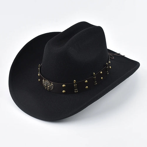 Men Women Western Cowboy Hat With Leather Vintage Big-Edge Gentleman Cowgirl Hat