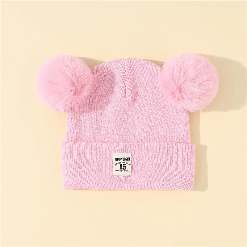 Autumn Winter Baby Warm Knitted Hats With Pom Kids Knit Beanie Hat Solid Color Children Hat