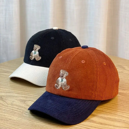 Cute Embroidered Bear Baseball Hat Breathable Wide Brim