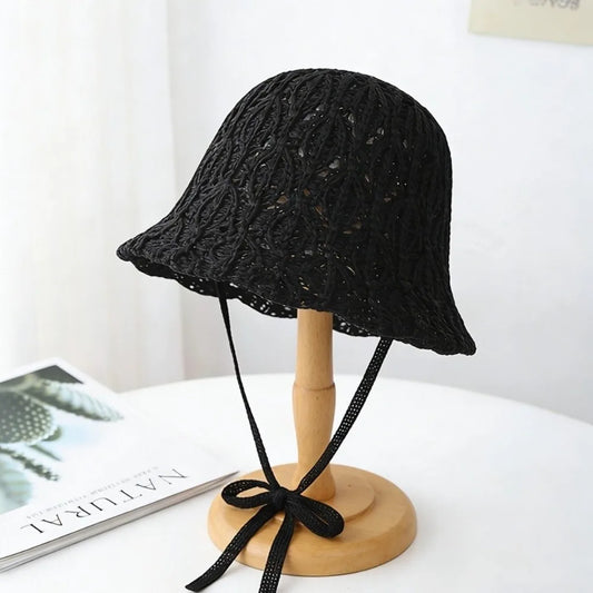 Thin Women Bucket Hat Solid Color Foldable Design Sun Hat
