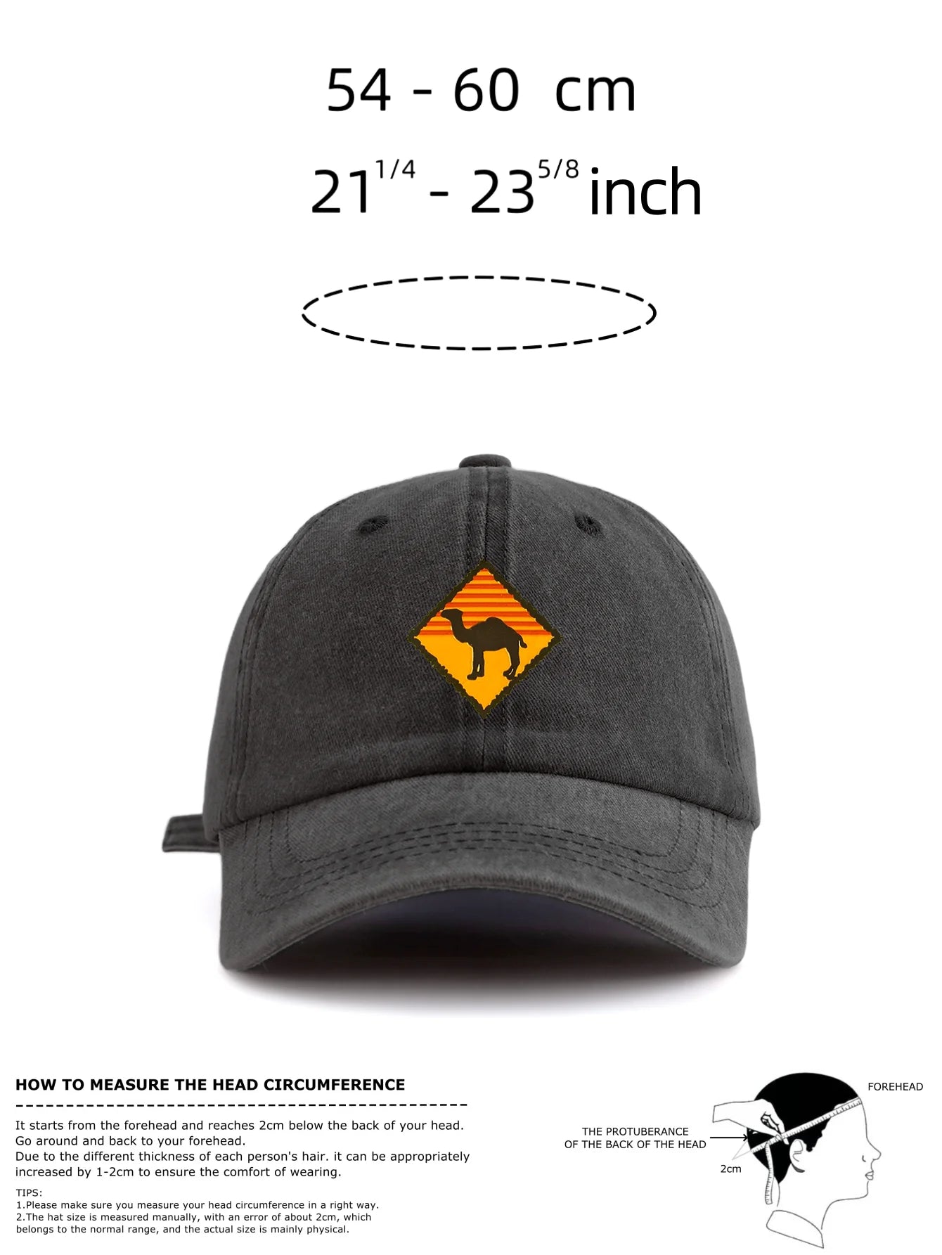 Camel Print Washed Baseball Cap For Adults, Minimalist Retro Style Casual Soft