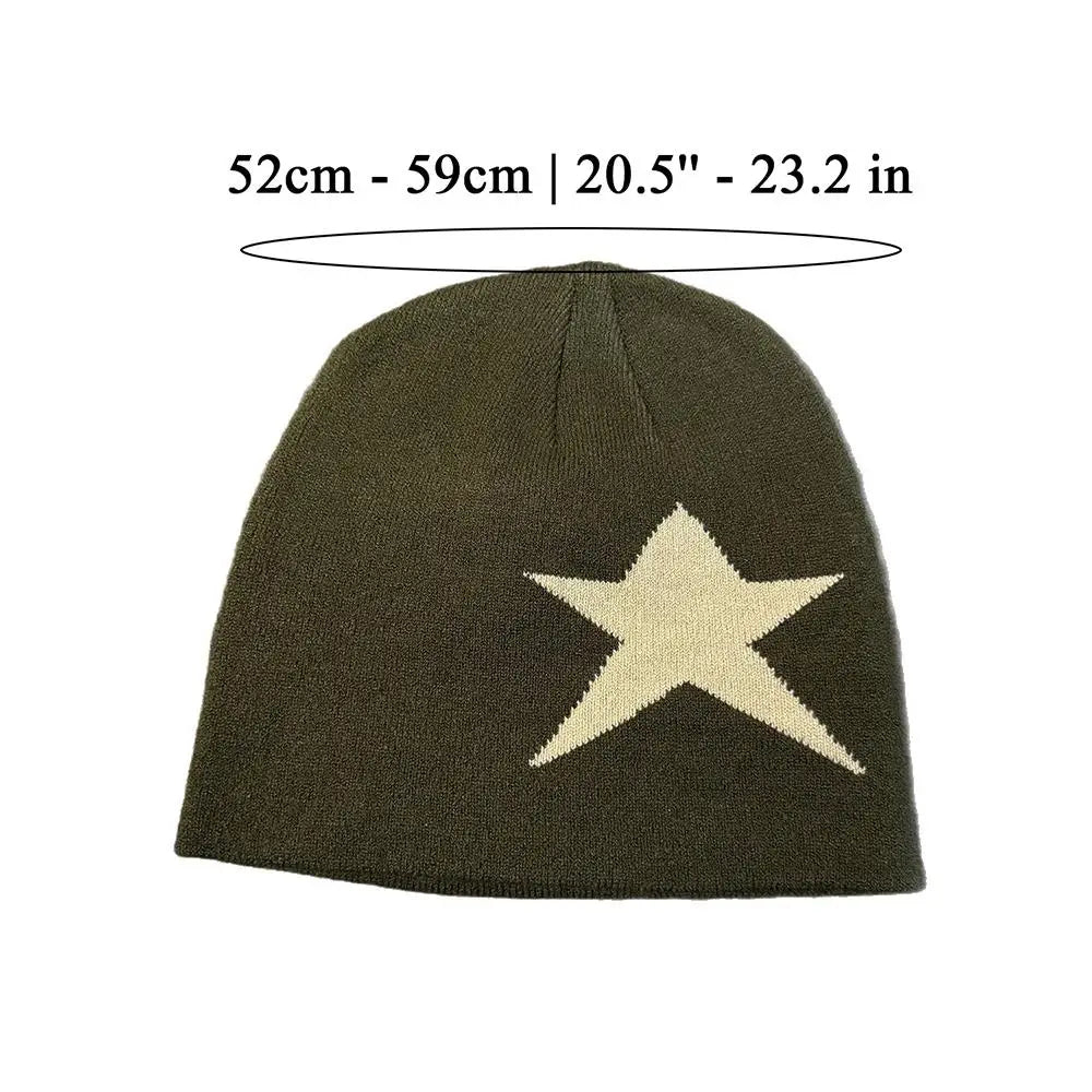 Winter Autumn Warm Beanies Vintage Y2K Star Pattern Skullcap Skiing Hat