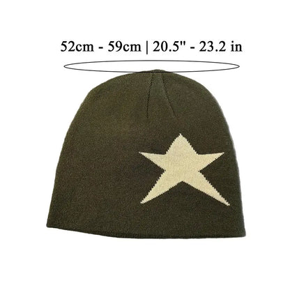 Winter Autumn Warm Beanies Vintage Y2K Star Pattern Skullcap Skiing Hat