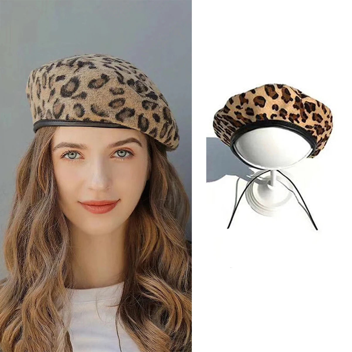 Women's Leopard Print Hat Fashion Beret Vintage Hats