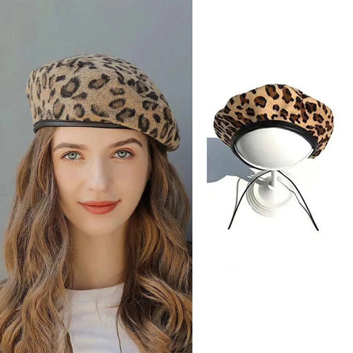 Women's Leopard Print Hat Fashion Beret Vintage Hats