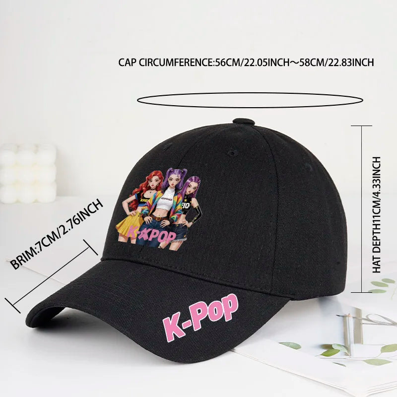 K-Pop Anime Girl Print Black Baseball Cap