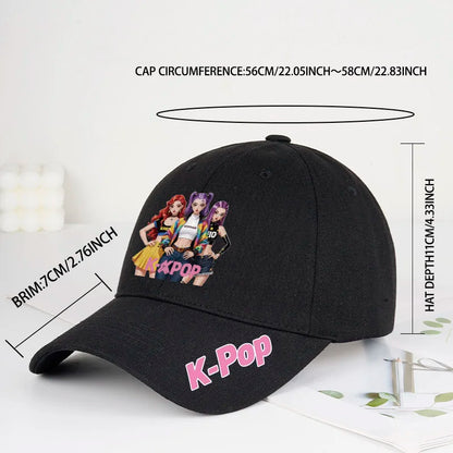 K-Pop Anime Girl Print Black Baseball Cap