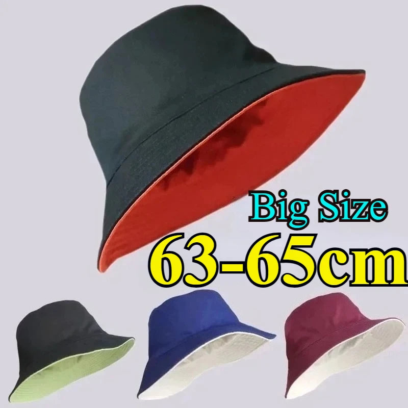 Bucket Hats Women Big Size Double-sided Fisherman Cap Summer Large Size Hip Hop