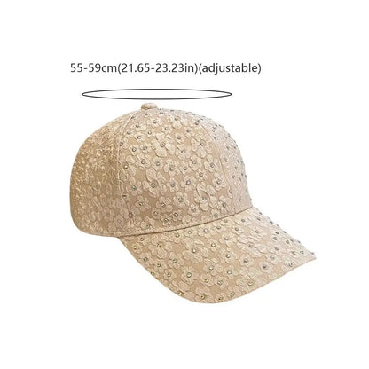 Breathable Floral Baseball Cap Rhinestone Decoration Adjustable