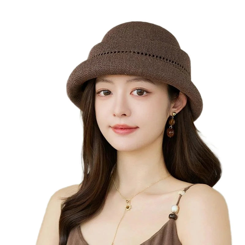 French-Style Hepburn-Inspired Metal-Trimmed Rolled-Brim Hat