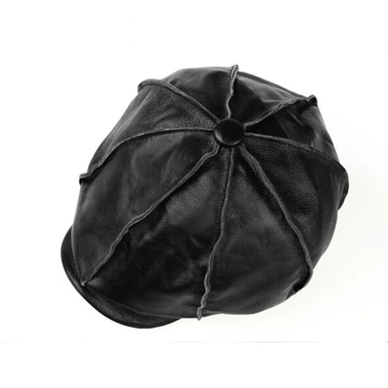 Retro Octagonal Genuine Leather Hat Autumn Warm Men's