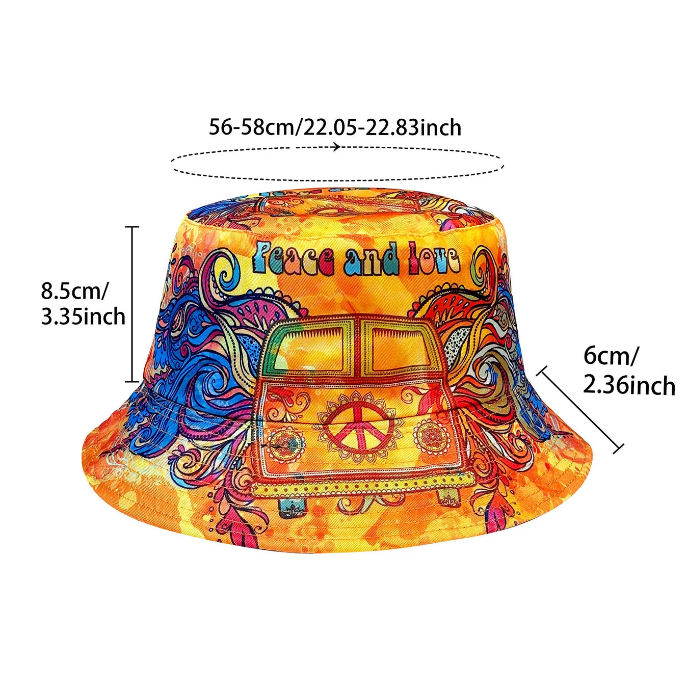 Peace and Love Colorful Fisherman Hat, Reversible Sun Hat, Foldable Fashionable Bucket Hat, Colorful and Cool Fashion, All-Season Bucket Hat