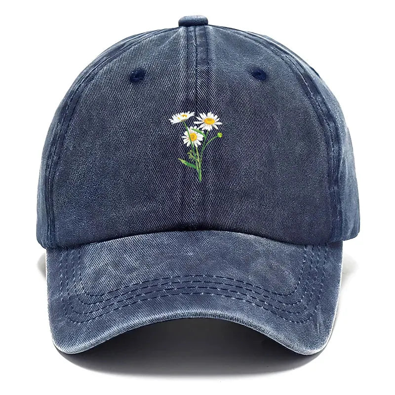Embroidery Flowers Baseball Cap Washed Cotton Vintage Dad Hat