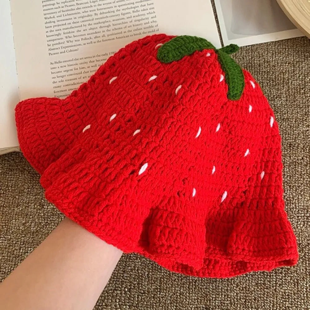 Cute Handmade Fisherman Hat Red Strawberry Design Basin Hat