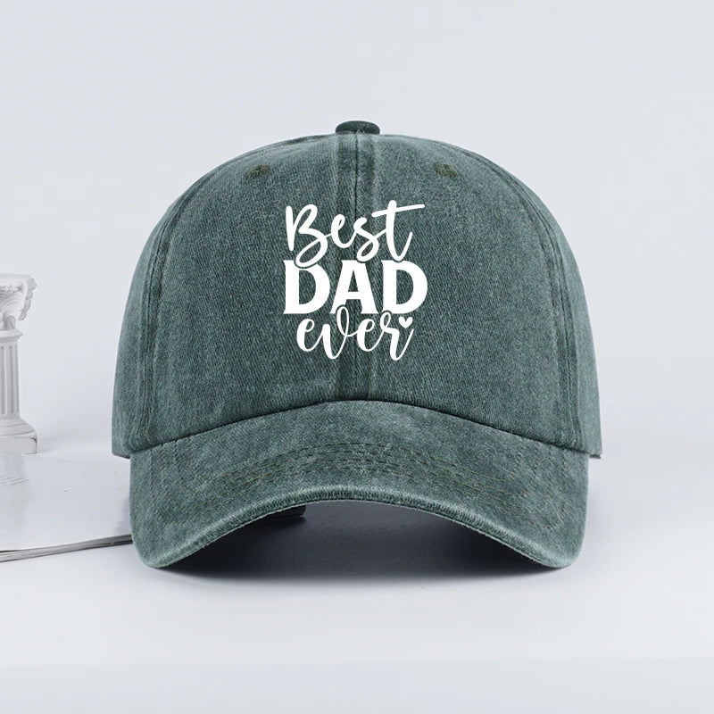 “Best Dad Ever” Printed Vintage Washed Baseball Cap