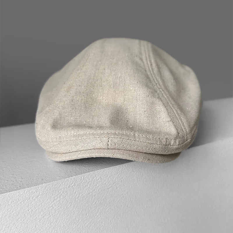 Solid Color Linen Flat Cap Breathable Summer Sun Hat