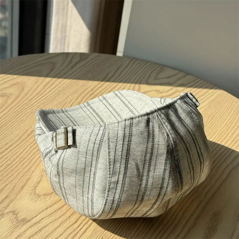 Summer Cotton Striped Print Newsboy Caps Men Flat Cap Women Painter Beret Hats