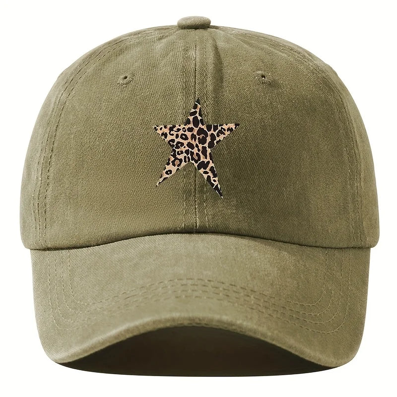 Retro Imitation Baseball Cap with Leopard Print Star Design for Leisure Outdoor Travel