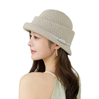 French-Style Hepburn-Inspired Metal-Trimmed Rolled-Brim Hat