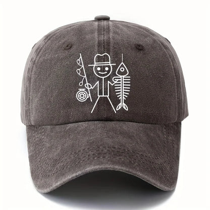 Printed Cartoon Man Fishing Baseball Cap, Outdoor Curved Brim Cap