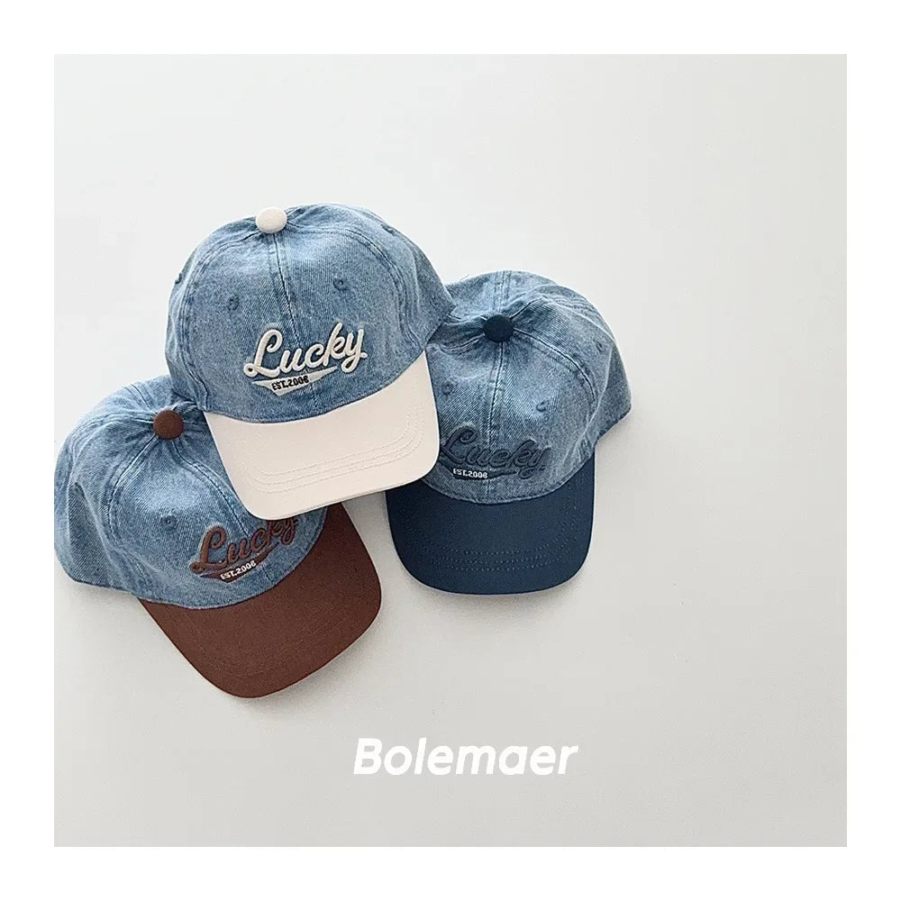 Fashion Blue Denim Baby Baseball Hat Letter Embroidery Long Brim Cap Boy Girl Children Outdoor Peaked Hat