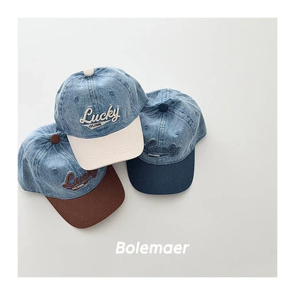 Fashion Blue Denim Baby Baseball Hat Letter Embroidery Long Brim Cap Boy Girl Children Outdoor Peaked Hat