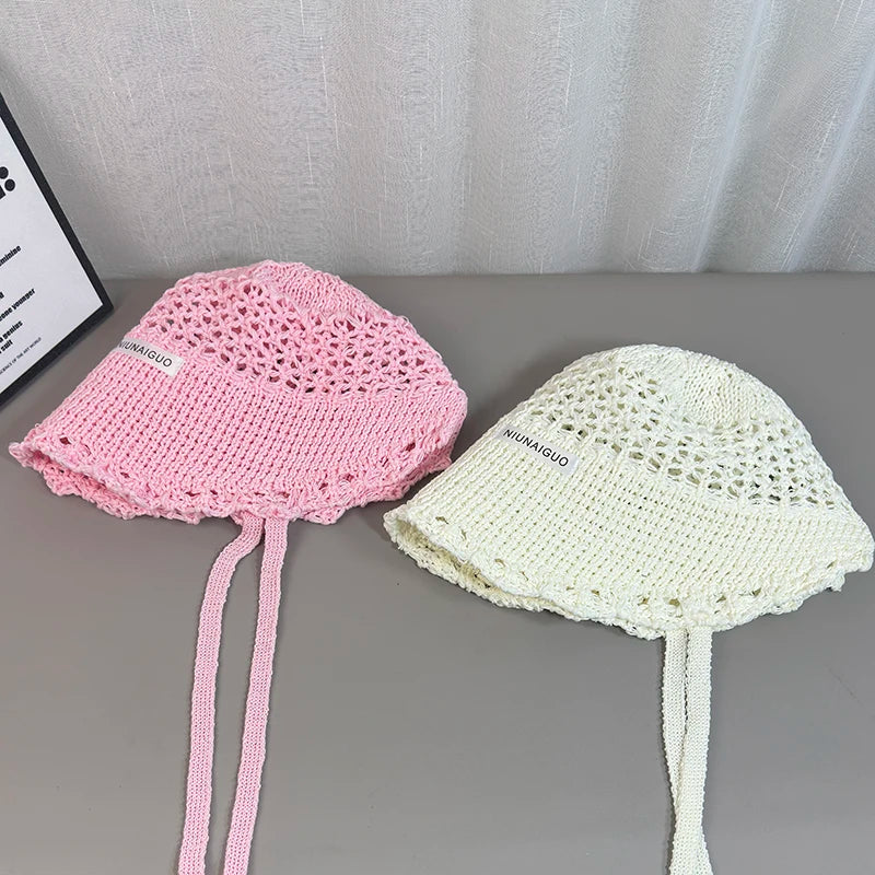 Korean Sle Summer Knitted Bucket Hat Women's