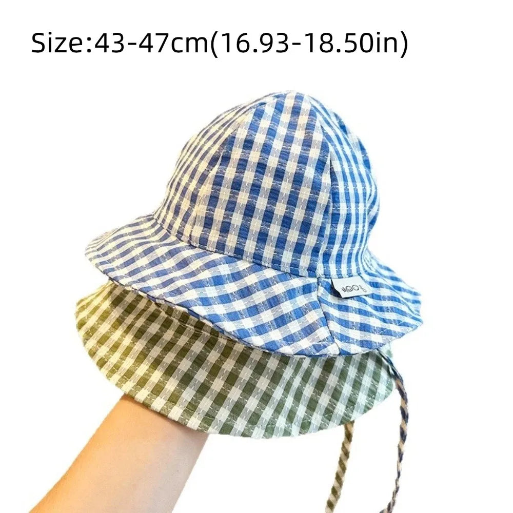 Cute Striped Sun Hat with Windproof Rope Breathable Fisherman Hat