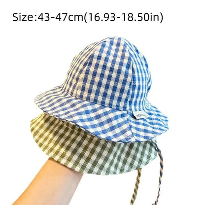 Cute Striped Sun Hat with Windproof Rope Breathable Fisherman Hat