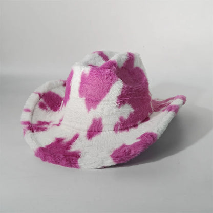 Leopard Print Rabbit Fur Cowboy Hat 7.5cm Western Cowboy Fedora